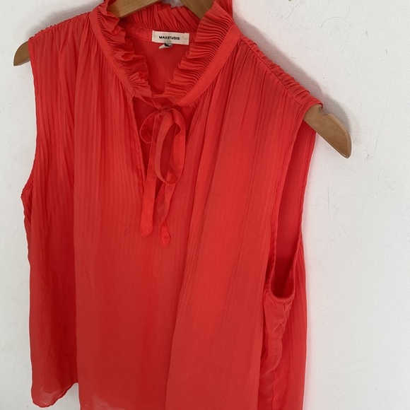 Max Studio Coral Tank Top Blouse Tie Collar Sleeveless Lined , Size L - Picture 4 of 9